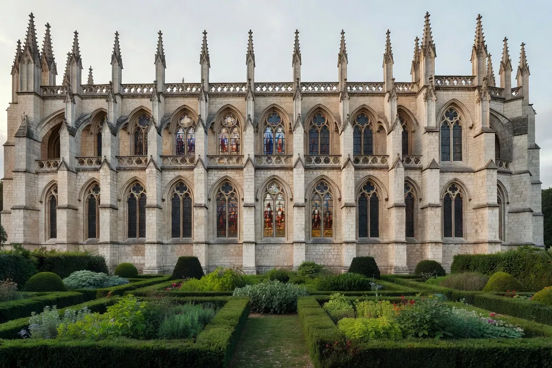 Chapelle abbatiale gothique ouvrant sur les jardins monastiques