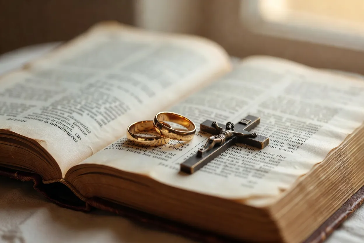 Alliances de mariage posées sur un missel
