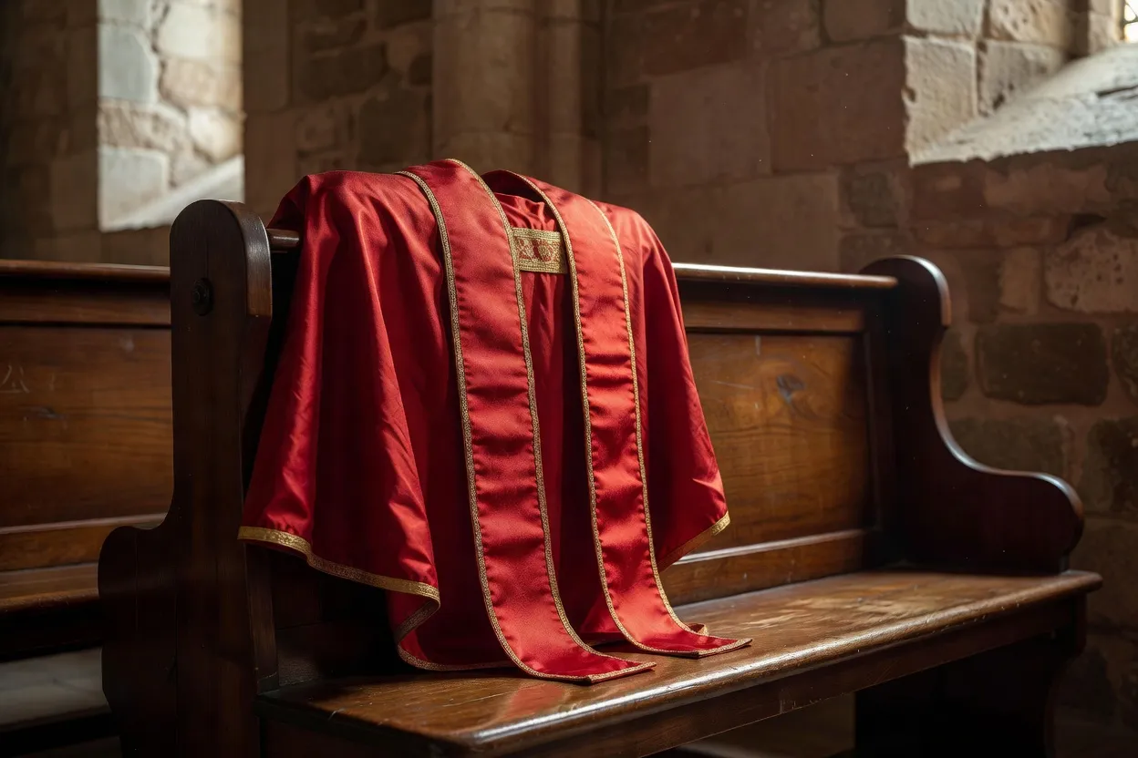 Vêtements liturgiques rouges portés lors de la fête de la Pentecôte